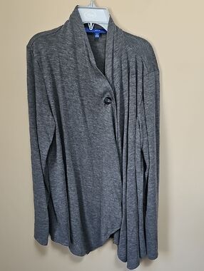 Apt. 9 Charcoal Gray Pleated Draped Cardigan Button Assymetrical Closure
